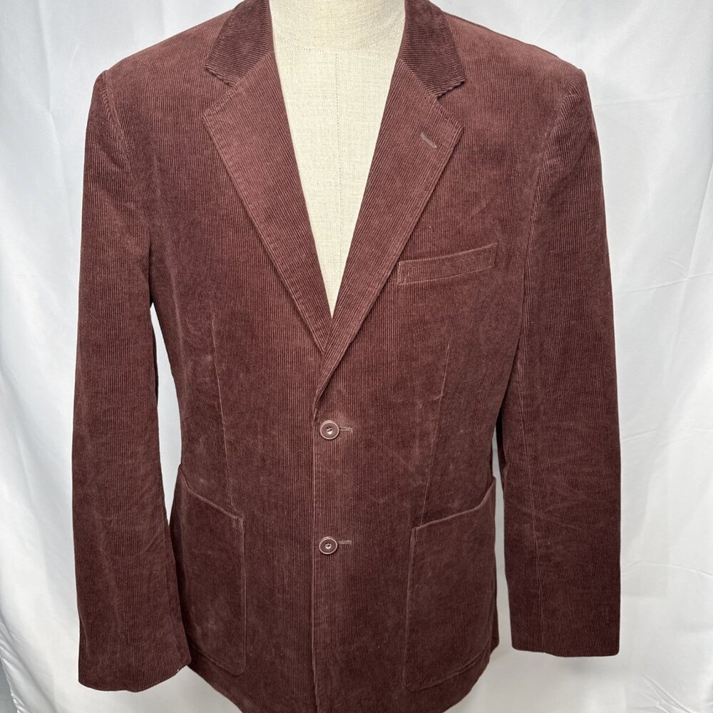 Saks Fifth Avenue Corduroy Blazer Sport Coat Jacket Maroon Mens L Burgundy